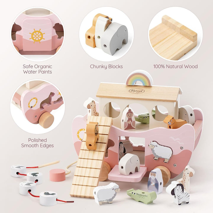 Joyreal Arche Noah Holz - Geschenk Taufe, Taufgeschenke für Jungen Mädchen Kinder, Montessori Spielz