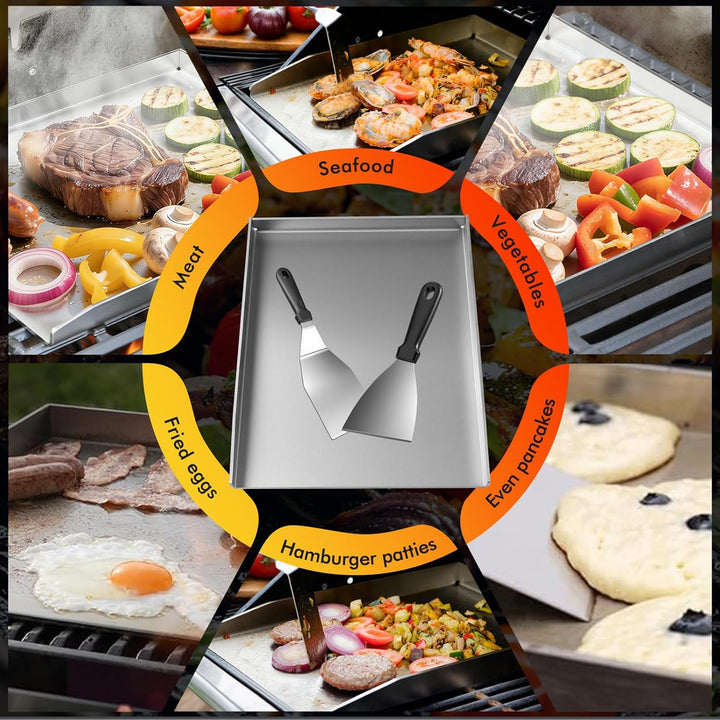 Grillplatte Plancha Geschenke für Männer Frauen 40 x 30cm, mit 2 Grillspachtel Set, BBQ Grillplatte
