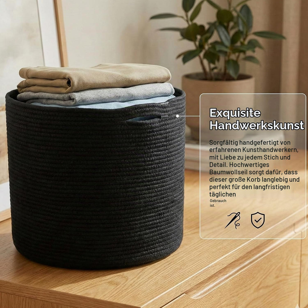 Wäschekorb, 30 x 30 cm Gewebter Aufbewahrungskorb mit Griffen wäschekorb schwarz, Körbe für Regal, k