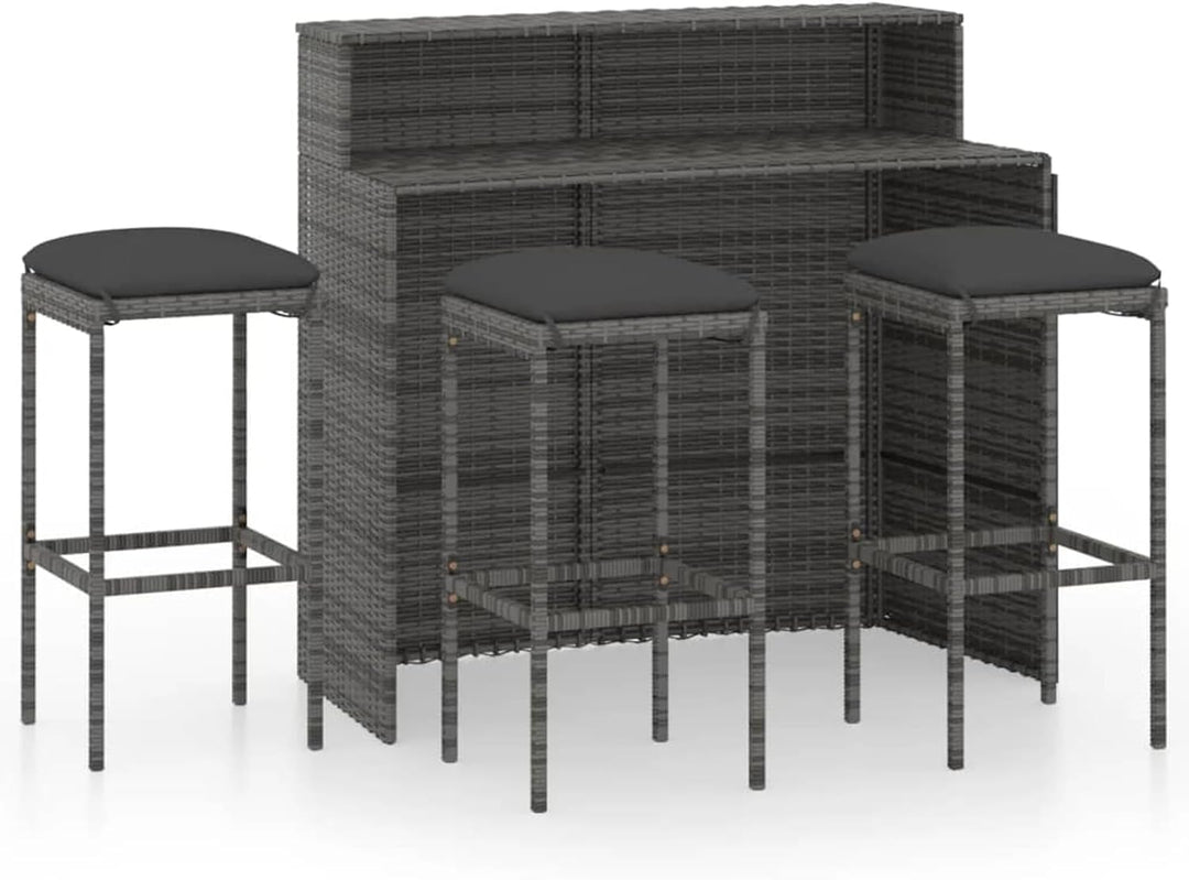 Susany Gartenbar Set 4-TLG. mit Kissen Theke Bar Tresen Gartentheke Bartisch Stehtisch Barhocker Bar