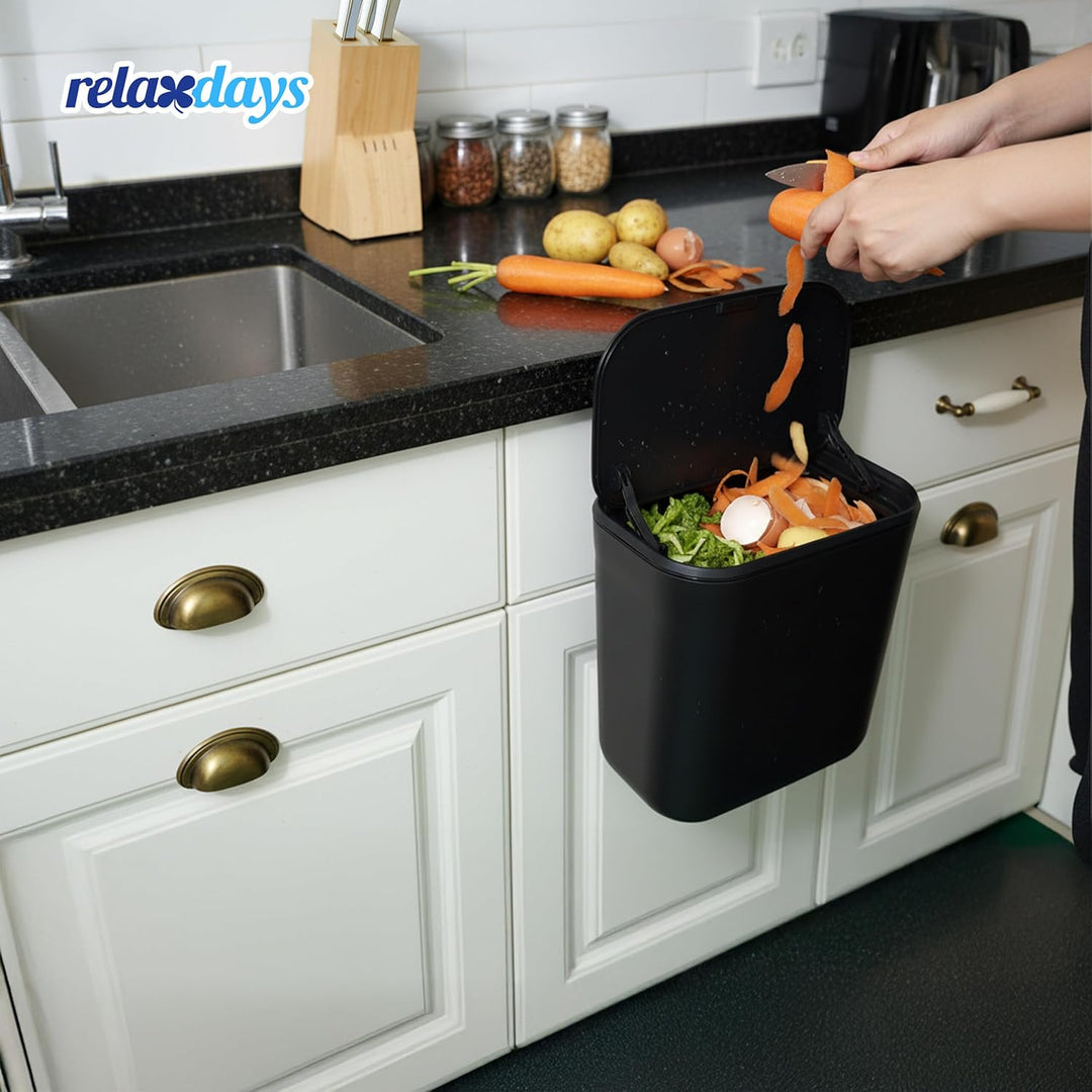 Relaxdays Küchenmülleimer, 9 L, hängender Komposteimer, für Biomüll & Restmüll, Türmüllbehälter, Kun