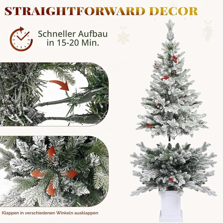 YITAHOME 140cm Vorgefertigter Künstlicher Weihnachtsbaum mit Beleuchtung, Schlanke Tanne mit 11 Rote