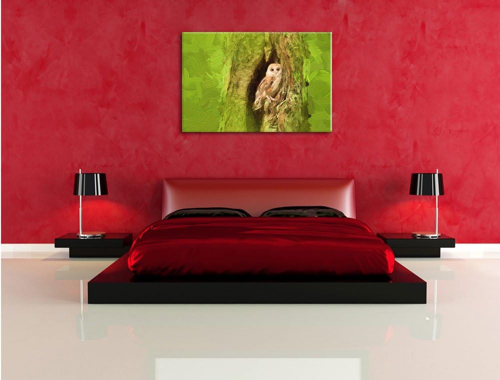 Pixxprint Schleiereule Baumhöhle als Leinwandbild/Grösse: 100x70 / Wandbild/Kunstdruck/fertig bespan