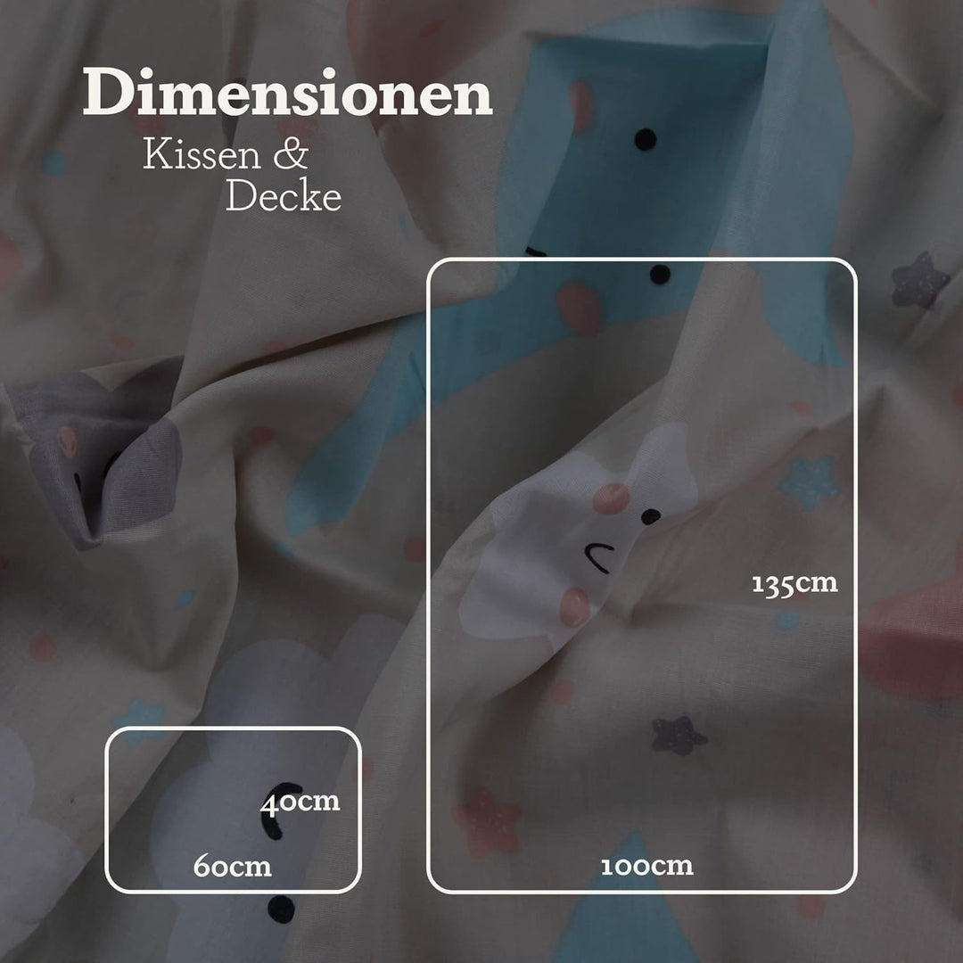 Kinder Bettwäsche 2-TLG (100x135cm / 40x60cm) Bettdecken Set, 100% Baumwolle - Babybettwäsche mit Mo
