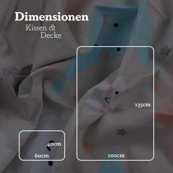 Kinder Bettwäsche 2-TLG (100x135cm / 40x60cm) Bettdecken Set, 100% Baumwolle - Babybettwäsche mit Mo