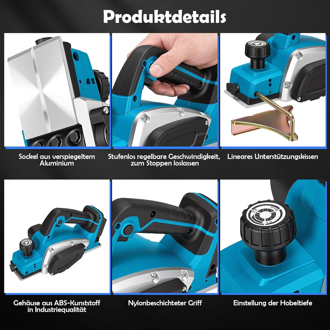 Elektrohobel 650w mit Bürstenloser Motor,Akku Hobel kompatibel mit Makita 18V,Elektrischer Handhobel