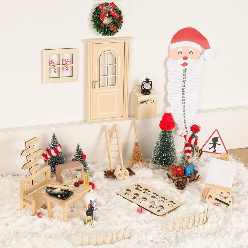 65Pcs Wichteltür mit Briefen, Wichtel Set Weihnachten Im Dunkeln Leuchten Komplettset, Elfentür Zube