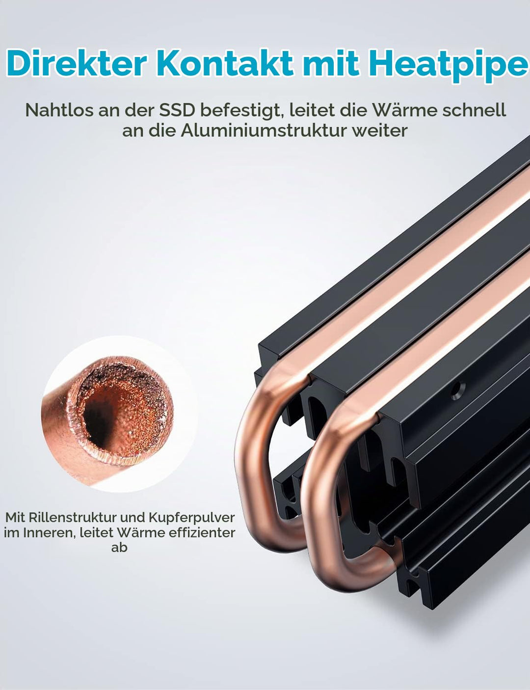 GRAUGEAR | Heatpipe Kühler mit Lüfter | Kühlköper für M.2 NVMe (2280) | aktive | 25mm PWM-Lüfter | g
