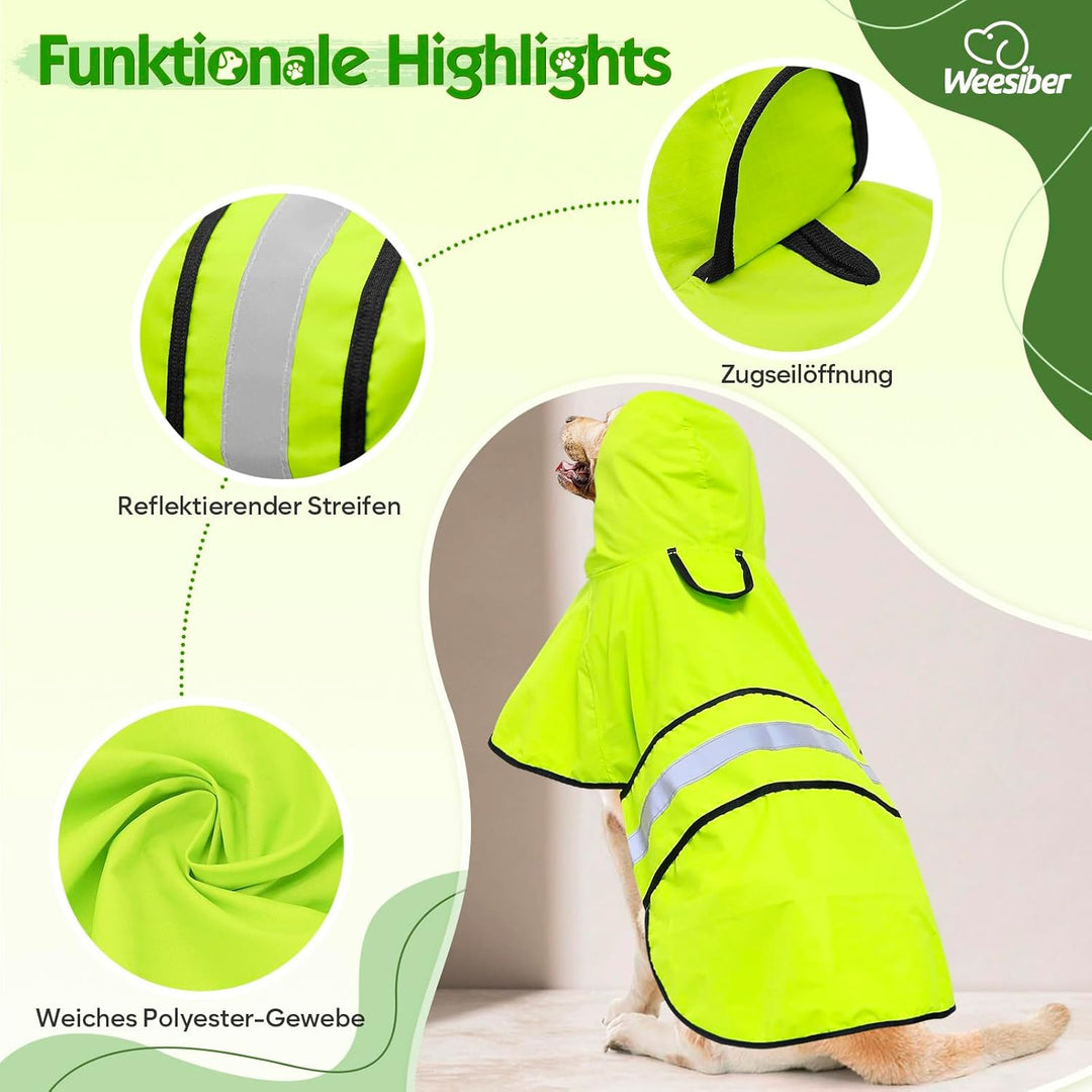 Weesiber Hunderegenmantel - Regenmantel Hund wasserdicht Hund Regenjacke mit Kapuze, Reflektierend R
