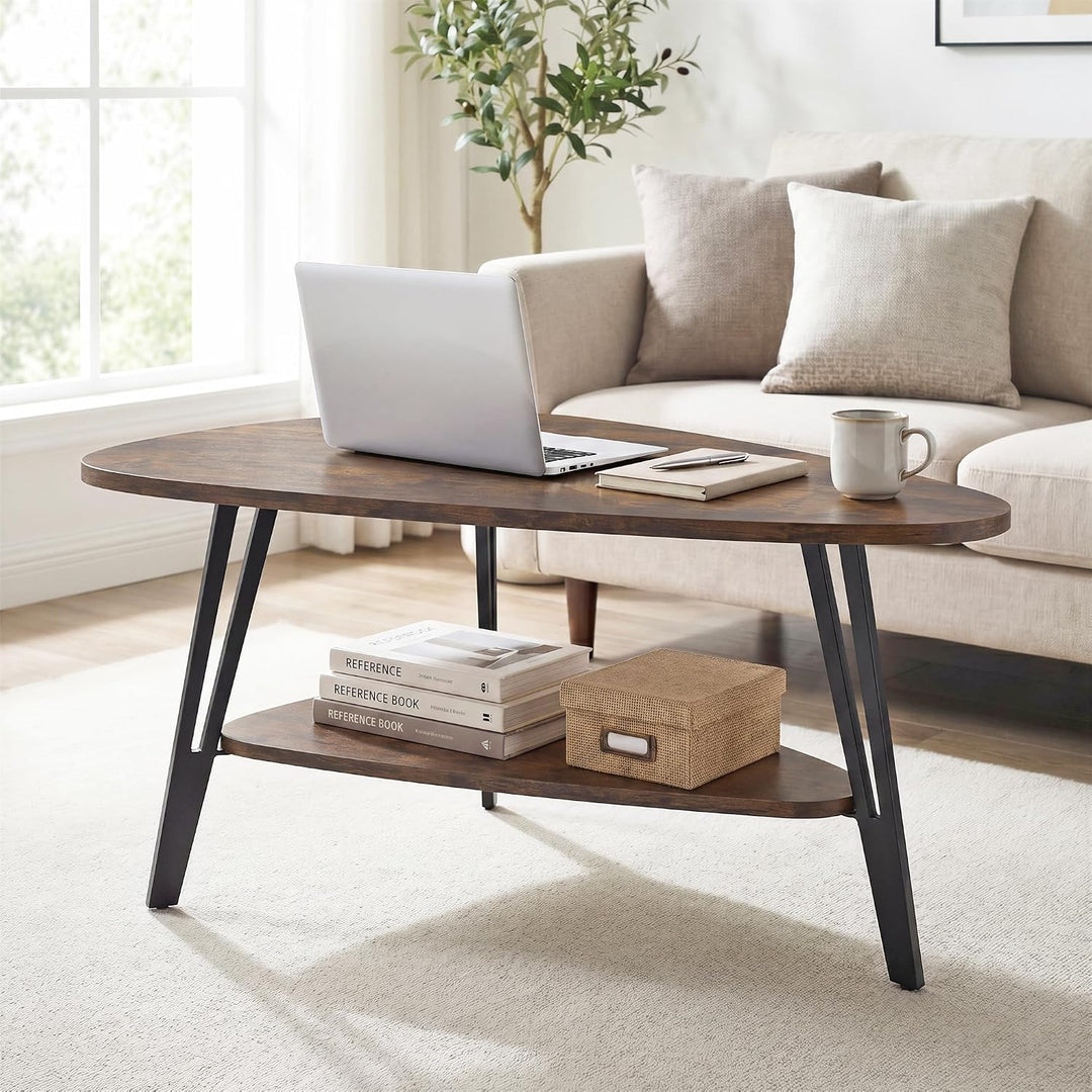 Manora Oval Couchtisch Braun mit Ablagefach &amp; Metallbeinen - Moderner Wohnzimmertisch Kaffeetisch So