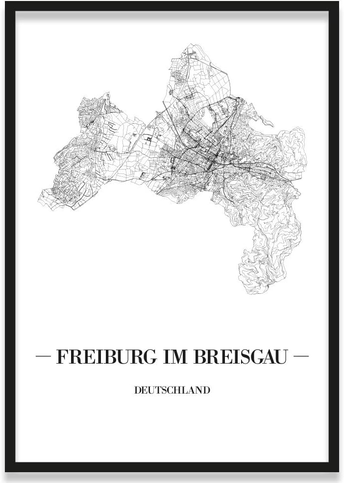 JUNIWORDS Stadtposter, Freiburg im Breisgau, Wähle eine Grösse, 30 x 40 cm, Poster mit Rahmen, Schri