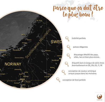 LANA KK - Europakarte Leinwandbild mit Korkrückwand zum pinnen der Reiseziele – englisch - Europa No