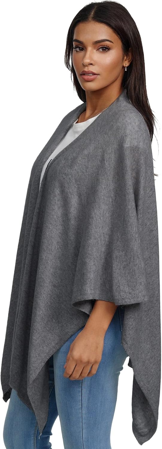 Glamexx24 Damen Poncho Schal Cashmere Feeling Strick Cape Frauen Poncho Cardigan XXL Umhängetuch für