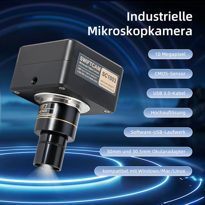 Swiftcam 10 Megapixel Kamera für Mikroskope, mit Reduzierobjektiv, Kalibrierungskit, Eyetube-Adapter