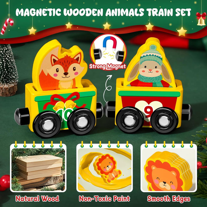 Adventskalender 2025 Kinder, Weihnachtskalender Kleinkind Baby Magnetischer Holzzug, 24 Tage Advents