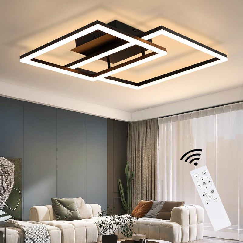 ZMH LED Deckenlampe Dimmbar Wohnzimmer Deckenleuchte - Schwarz Modern Design Wohnzimmerlampe mit Fer