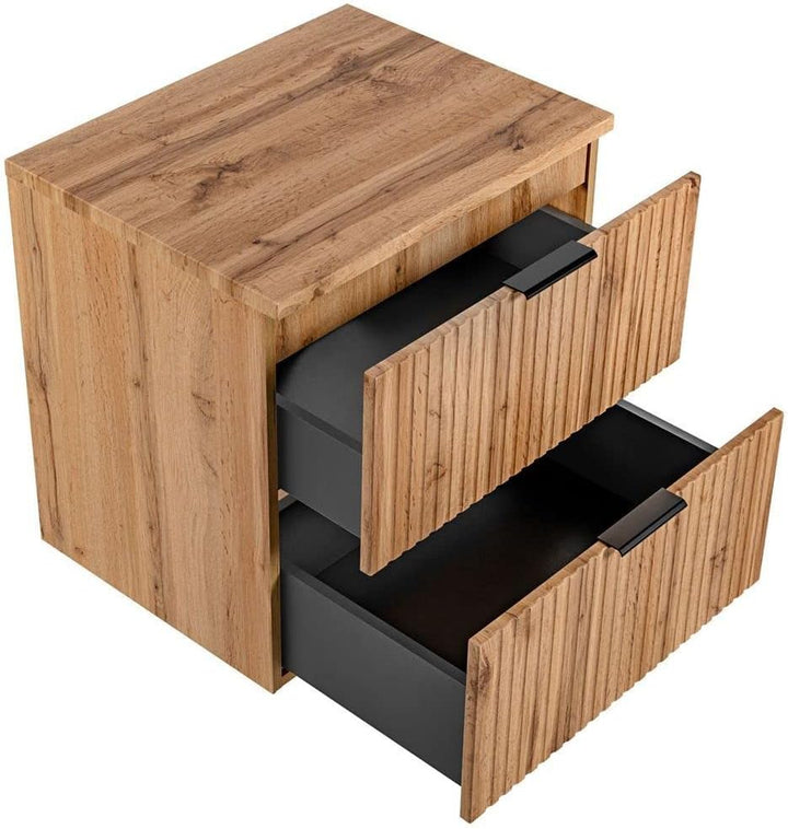 Lomadox Badezimmermöbel Waschtisch-Unterschrank 60cm Wotaneiche mit gerilllter Front Waschbecken Bad