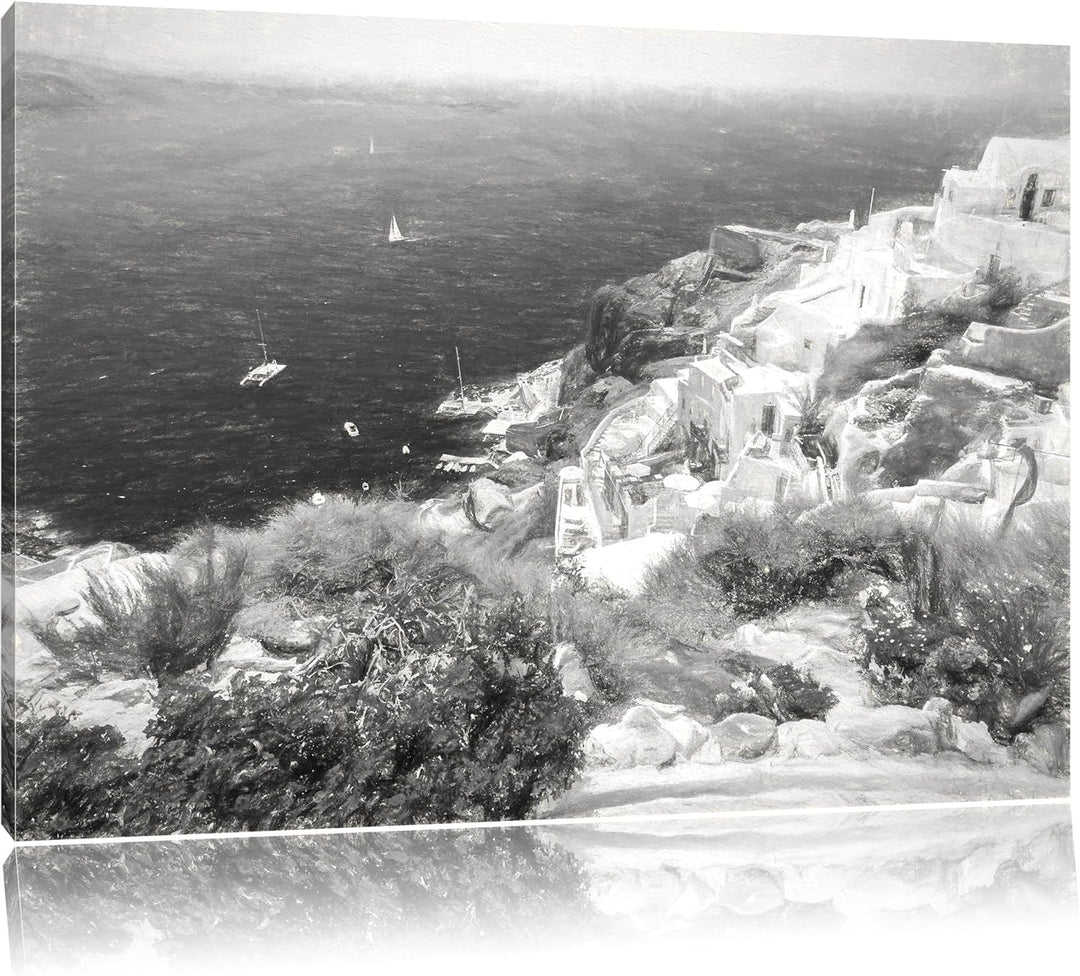 Pixxprint Griechische Küste als Leinwandbild/Grösse: 100x70 cm/Wandbild/Kunstdruck/fertig bespannt,