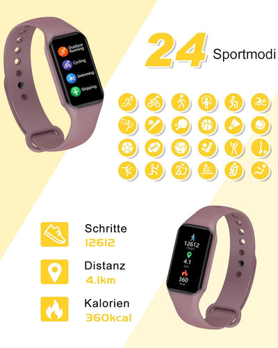 IOWODO Smartwatch Damen Herren Oximeter Herzfrequenz Schlaf Schrittzähler Smartwatch mit Nachrichten