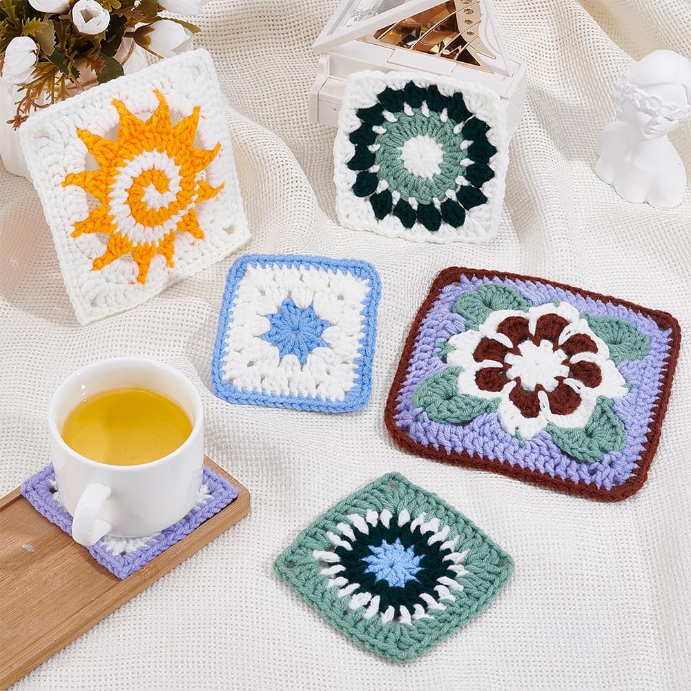 INFUNLY 6 Stil Häkel Set Für Granny Squares Für Anfänger Und Erwachsene DIY Häkelset Mit Blumenquadr