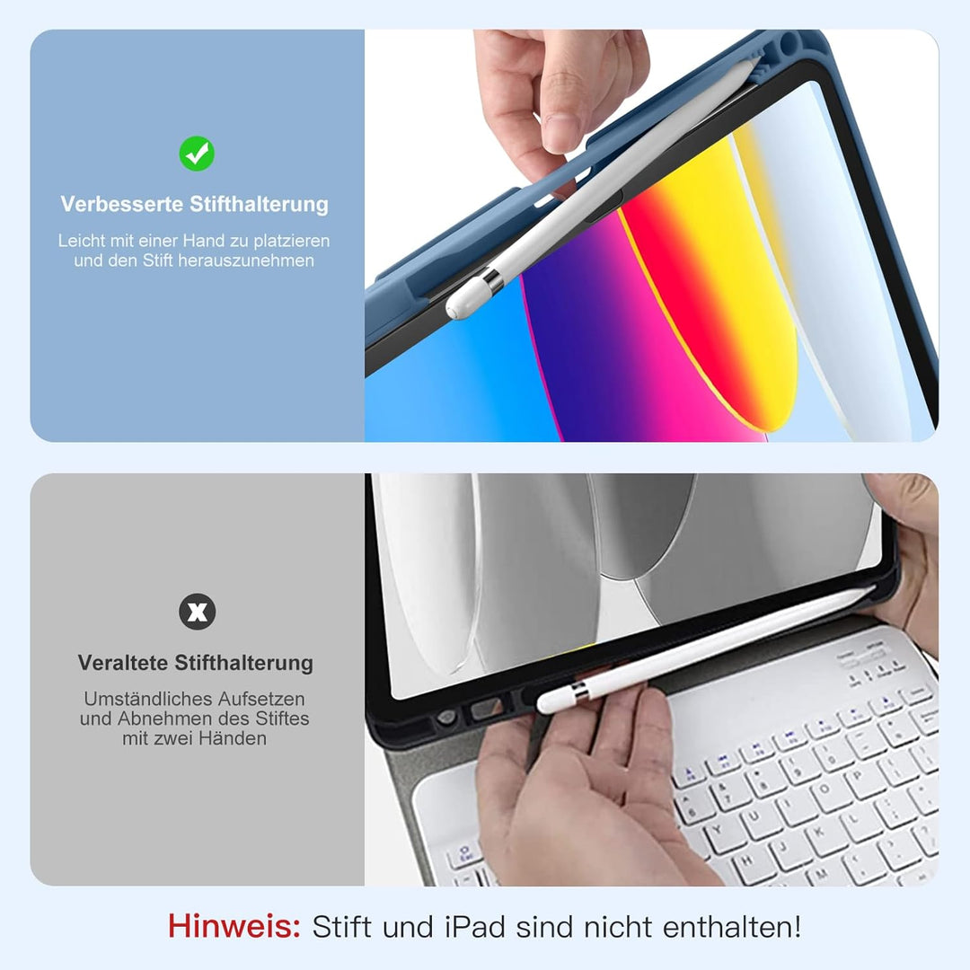 Vobafe Hülle mit Tastatur für iPad 10 Generation 10,9 Zoll 2022-7 Farben Beleuchtete Kabellose Abneh