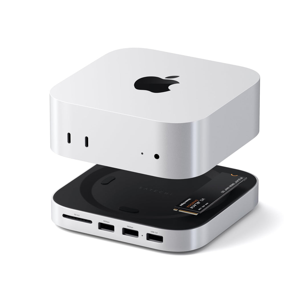 SATECHI Mac mini M4 Hub & Stand mit NVMe SSD Gehäuse, Aluminium Dock mit 2X USB-A bis 10 Gbit/s, 1x
