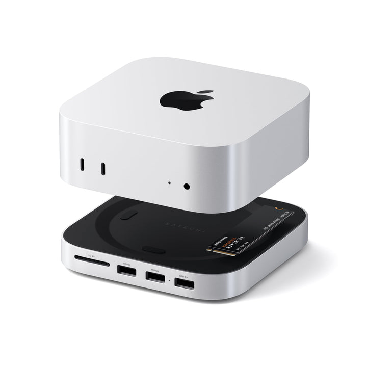 SATECHI Mac mini M4 Hub & Stand mit NVMe SSD Gehäuse, Aluminium Dock mit 2X USB-A bis 10 Gbit/s, 1x