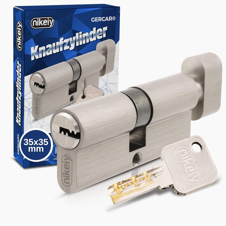 GERCAR Pro Knaufzylinder 35/35 Massiver Schliesszylinder mit Knauf Zylinderschloss Türschloss - aus