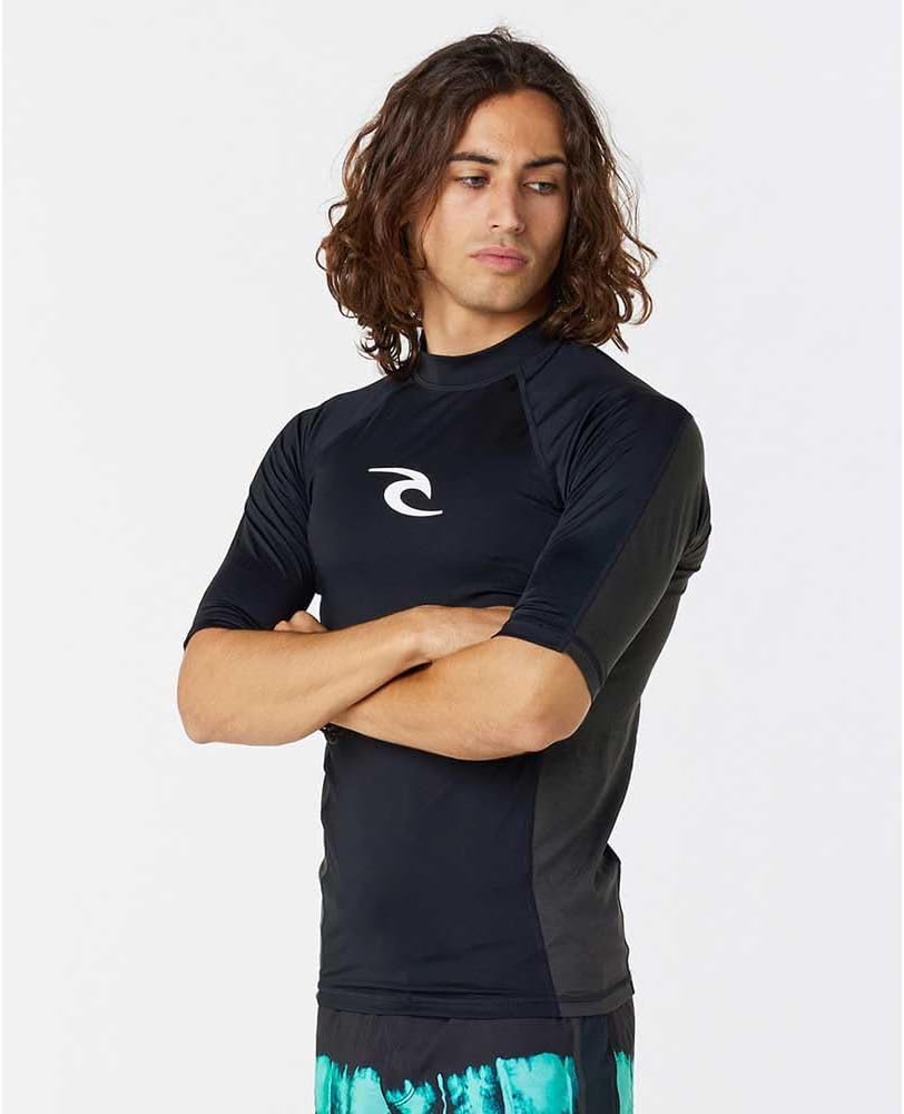 Rip Curl Herren Waves UPF 50 Performance Short Sleeve Rashguard Rash-Guard-Shirt XS Schwarzer Kern,