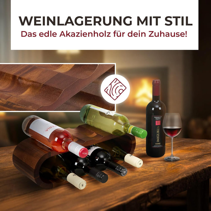 Modernes Weinregal Holz 8 Flaschen – Stilvolles Akazienholz Flaschenregal, 2 Etagen, platzsparend &