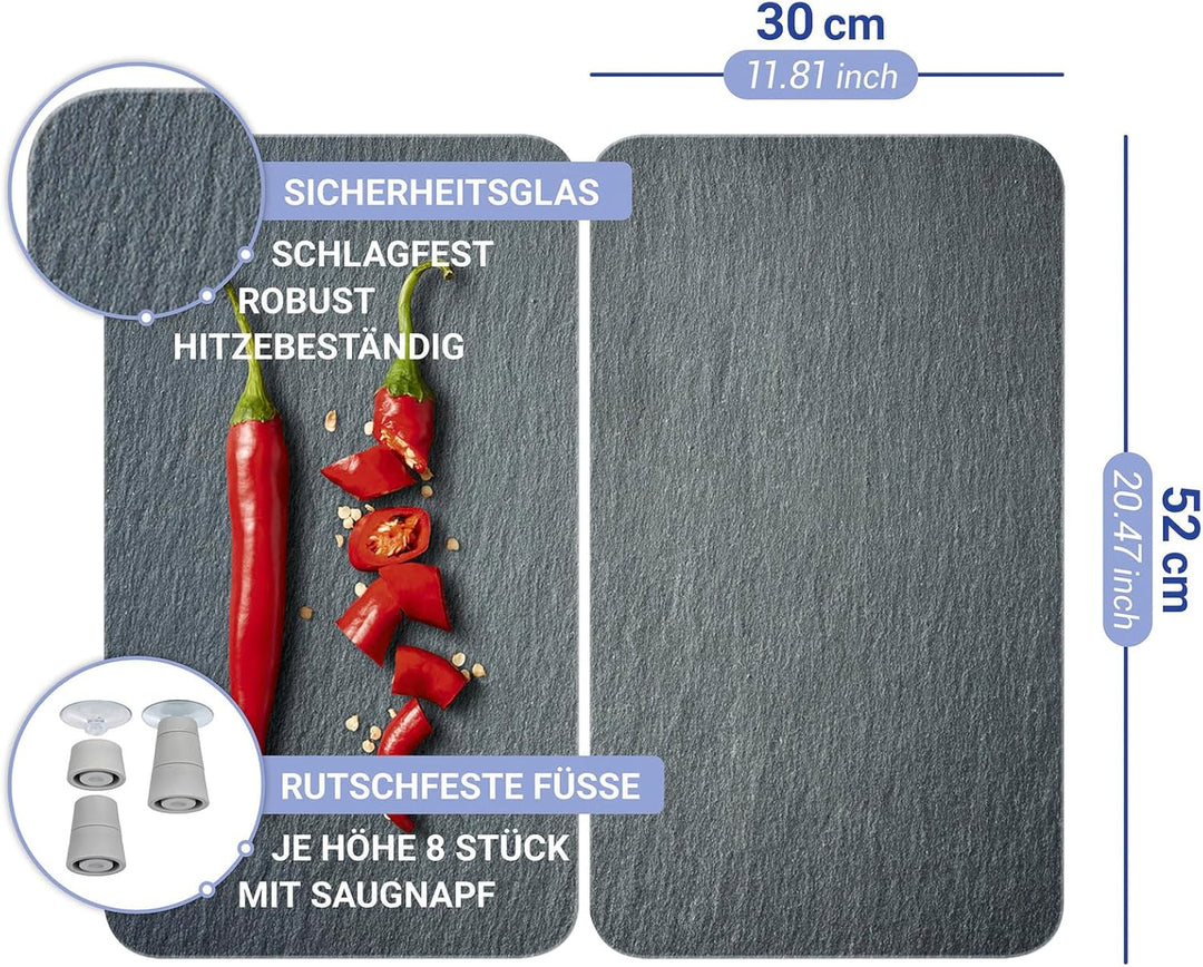 WENKO Herdabdeckplatte Universal Cayenne, 2er Set Herdabdeckung für alle Herdarten, Gehärtetes Glas,