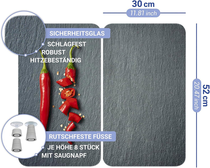 WENKO Herdabdeckplatte Universal Cayenne, 2er Set Herdabdeckung für alle Herdarten, Gehärtetes Glas,