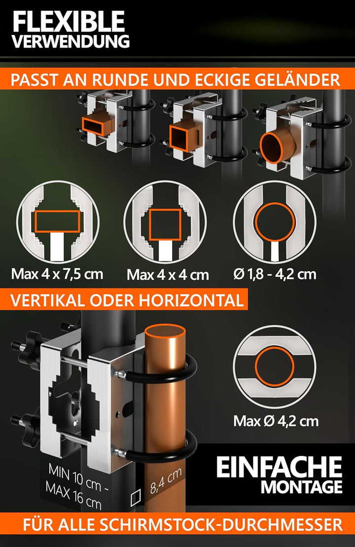 4smile Sonnenschirmhalter Balkongeländer - Edelstahl Schirmhalterung Balkongeländer SunnyEasy als So