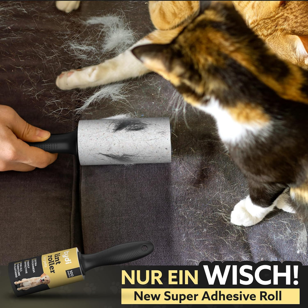Tydi Haustier-Fusselroller – 1400 Blatt &amp; 2 Griffe – 100 Blatt pro Kleiderroller – Fusselroller für