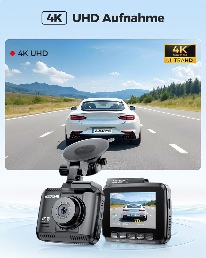 AZDOME Autokamera mit 4K Auflösung, WiFi Dashcam mit GPS und Loop-Aufnahme, Dash Cam mit 170° Weitwi