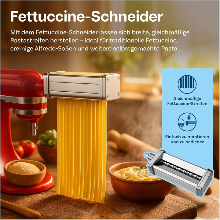 Nudelaufsatz für KitchenAid Küchenmaschine 3-teilig – Pasta Roller, Spaghettischneider & Fettuccines