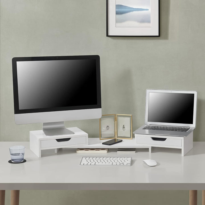 [en.casa] Monitorständer Marttila mit 2 Schubladen Monitorerhöhung 60x22x11cm Bildschirmerhöhung für
