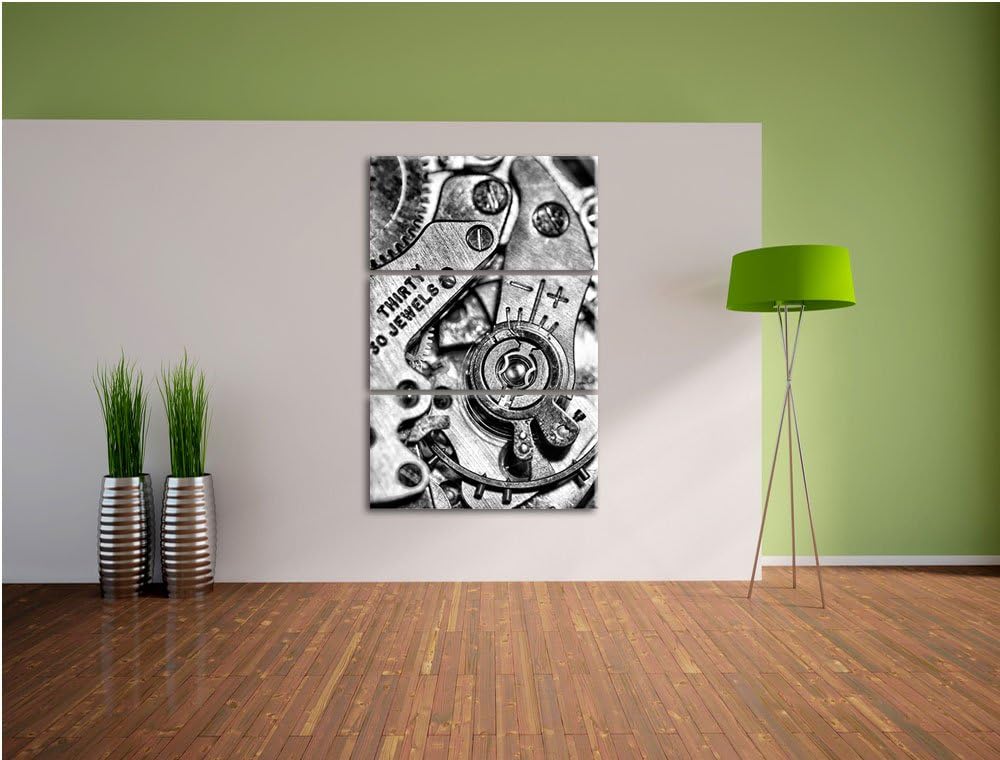 Pixxprint stilvolles Uhrenwerk als Leinwandbild/Grösse: 3 Teilig (120x80) cm/Wandbild/Kunstdruck/fer