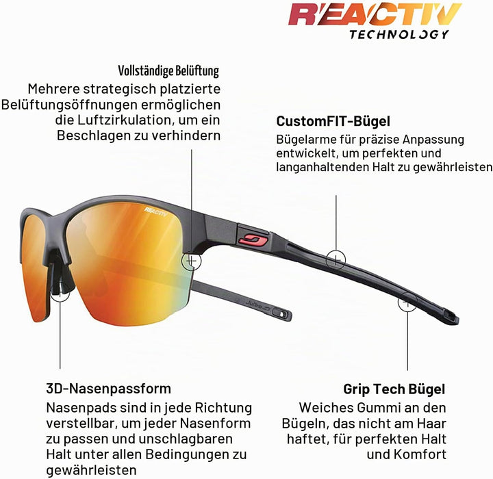 Julbo Unisex Split Sunglasses, Schwarz / Rot
