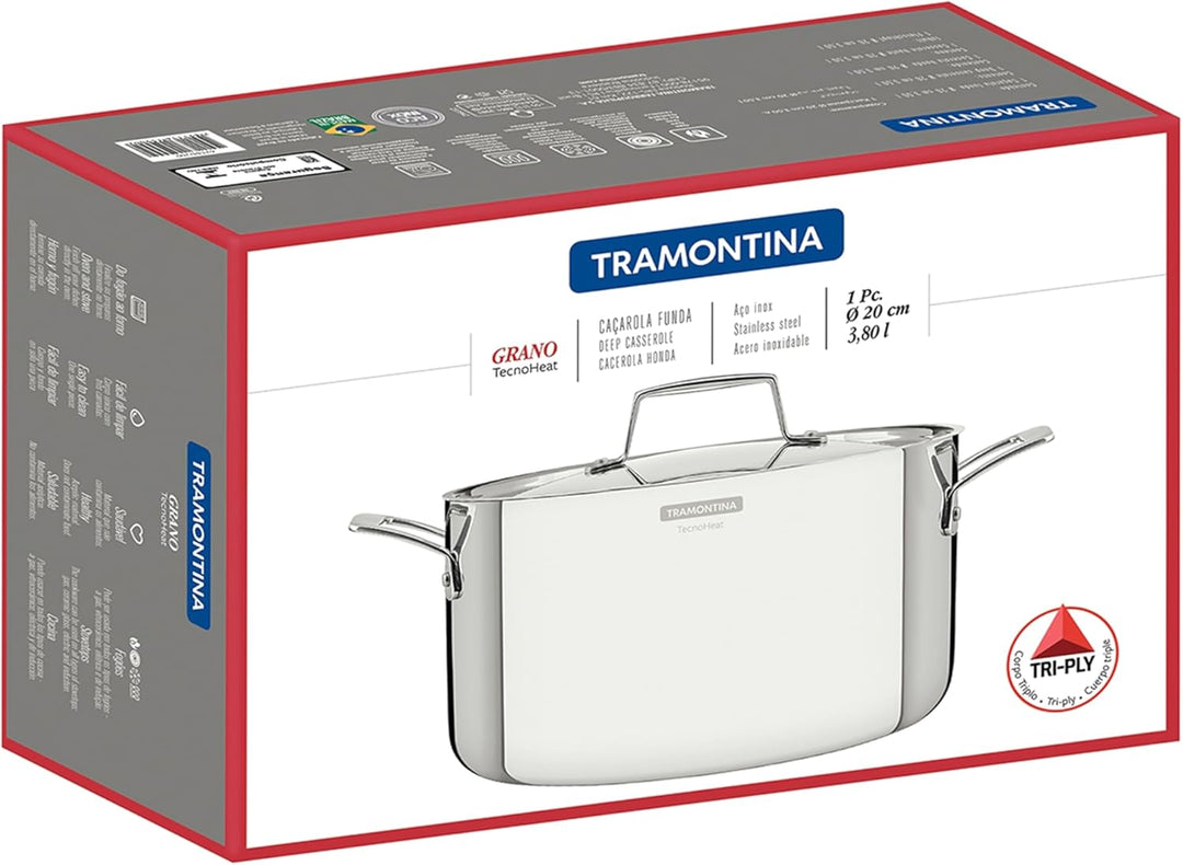 Tramontina GRANO Fleischtopf, ø 20cm 3,5 Liter, Edelstahl, Induktion, ofenfest Fleischtopf Ø20 cm, F