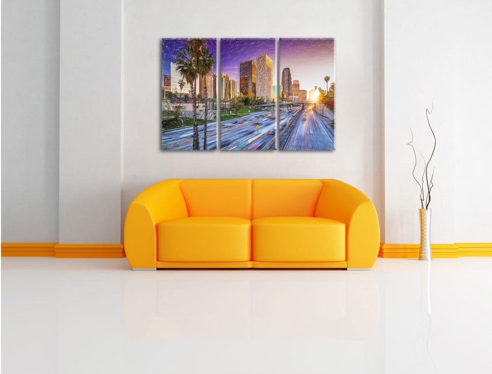 Pixxprint Strassenverkehr in Los Angeles als Leinwandbild/Grösse: 3 Teilig (120x80) cm/Wandbild/Kuns