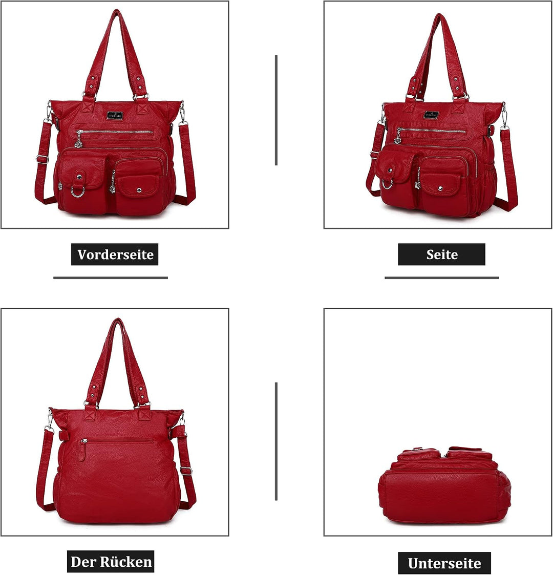 angel kiss Handtasche Damen Schultertasche Multifunktionale Umhängetaschen Gewaschenes Veganes Leder