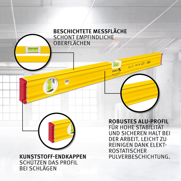 STABILA Wasserwaage Type 80 AS, 100 cm, verstärktes Alu-Profil, 1 Horizontal-Libelle, 1 Vertikal-Lib
