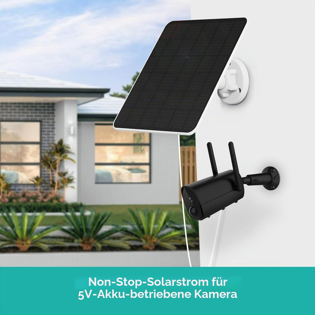 Solarpanel für Überwachungskamera Aussen Akku, 6W USB Solarmodul kompatibel mit DC 5V wiederaufladba