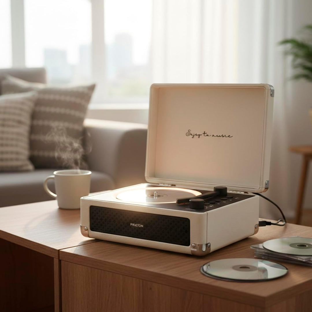 PRIXTON Tragbarer CD-Player mit Bluetooth, FM-Radio und AUX, 6W Lautsprecher (2x3W), Kompatibel mit