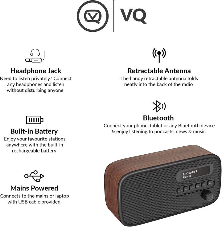 VQ Dexter Radio DAB Plus/DAB mit FM, 3 Watts Stereo Lautsprecher und LCD Bildschirm - Batteriebetrie