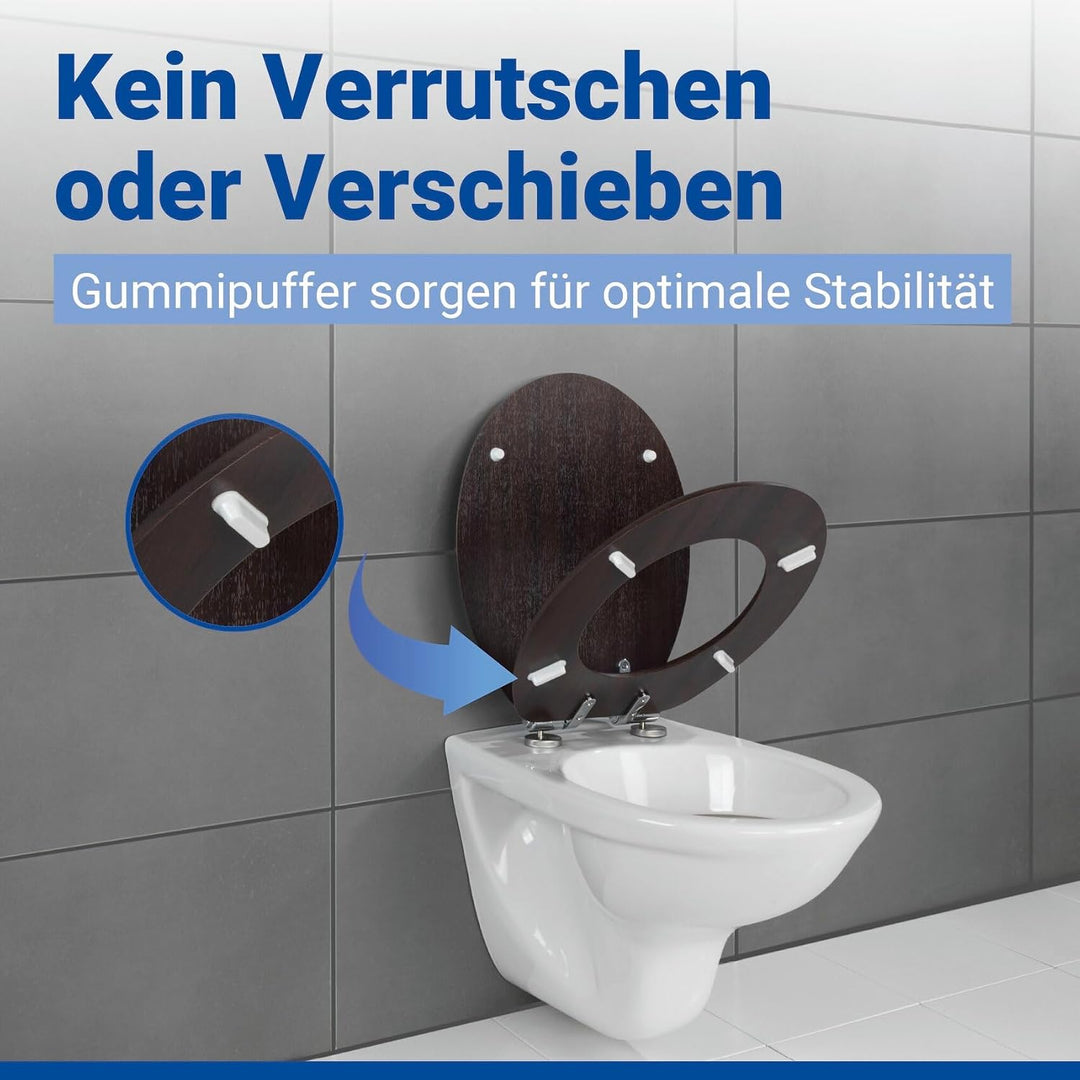 WENKO WC-Sitz Wenge, Toilettensitz mit Absenkautomatik in Holz-Optik, WC-Deckel für sanftes Deckelsc