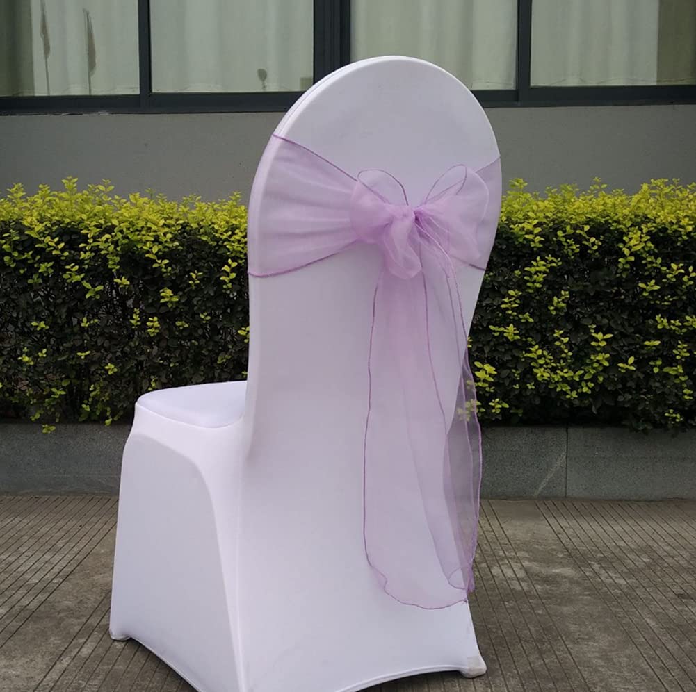 CNFQ 50 Stück Stuhlschleifen, Organza, Taufe, Party, Deko, Hochzeit, Lavendel Lavendelfarben, Lavend