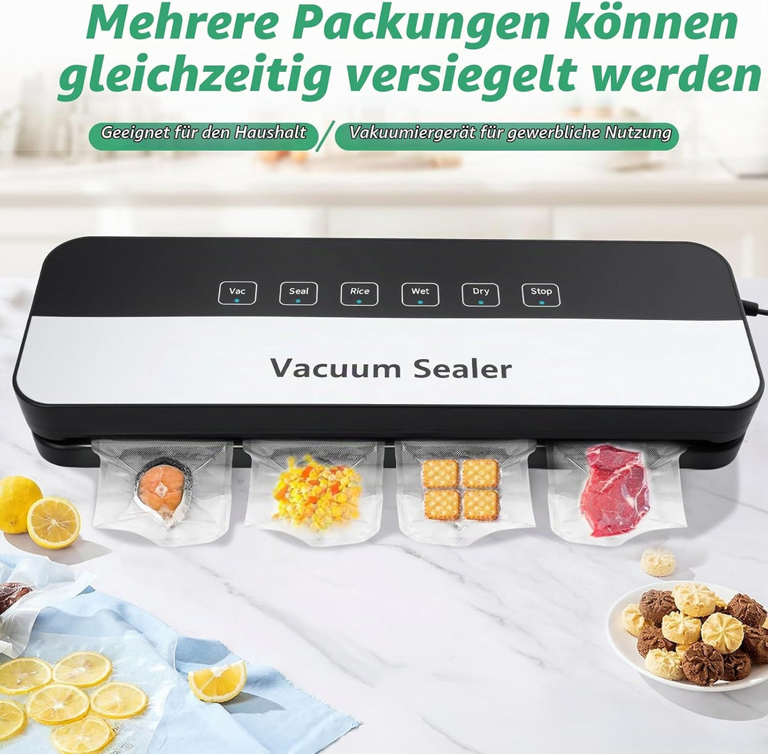 Vakuumierer, 6-in-1 Vakuumierer Lebensmittel Trocken-/Nassmodus, Lebensmittelfolien-Versiegelungsger