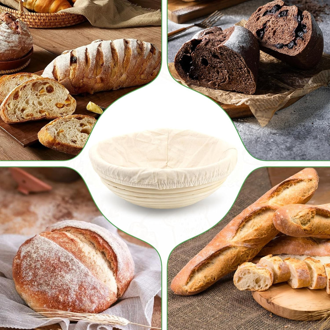 GEEKHOM Gärkörbchen Rund 23cm aus Natürlichem Rattan - Gärkorb Brot mit Waschbarem Bäckerleinen für